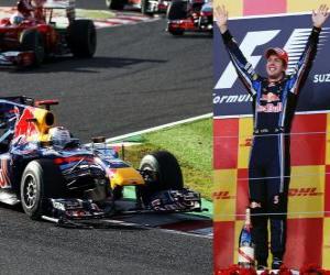 yapboz Sebastian Vettel Japonya (2010) Grand Prix zaferini kutluyor